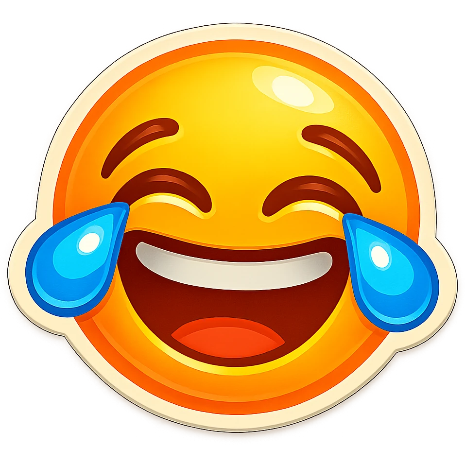Twitch subscriber emoji showing laughter, bright colors, expressive eyes, open mouth, joyful vibe emoji