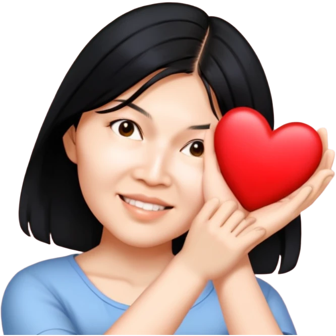 Asian girl medium length hair heart hands emoji