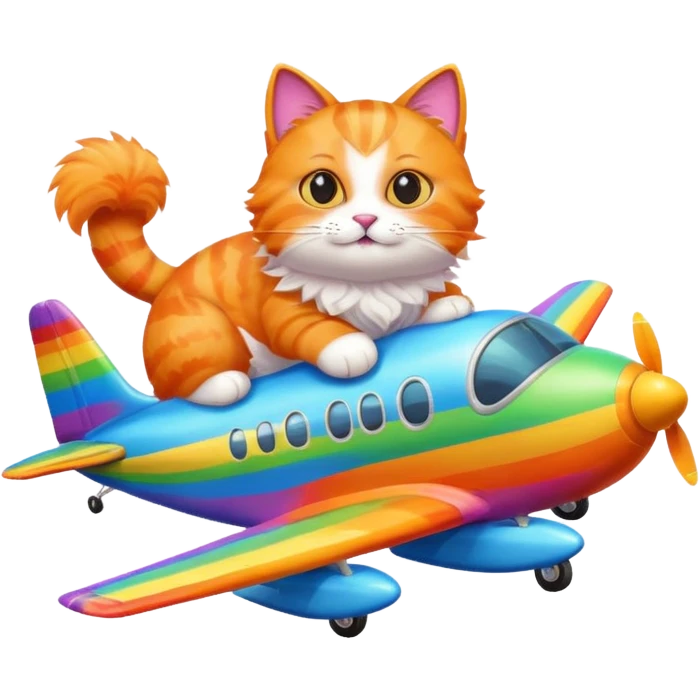 cat flying next to a rainbow airplane emoji