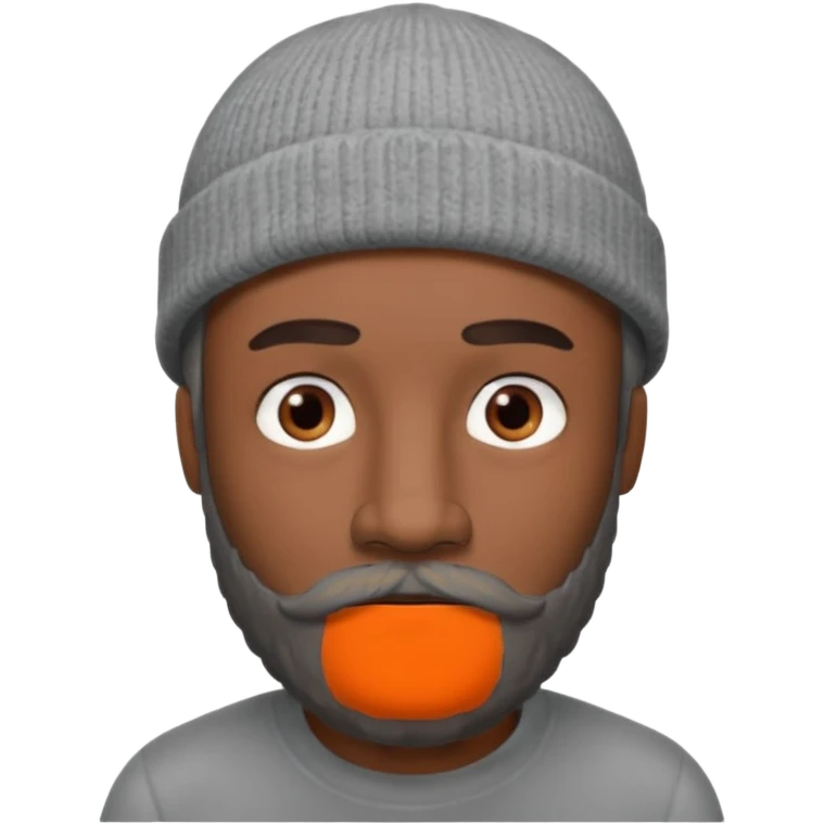 A dark-skinned man with a gray beanie, brown eyes, and a gray mustache and beard, wearing a calm expression. emoji