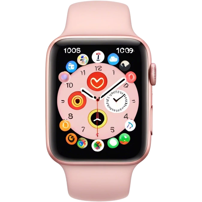 Light pink Apple Watch with app options on the screen emoji