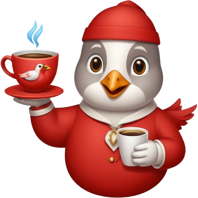 Happy cardinal bird with a dove and a cup of coffee emoji