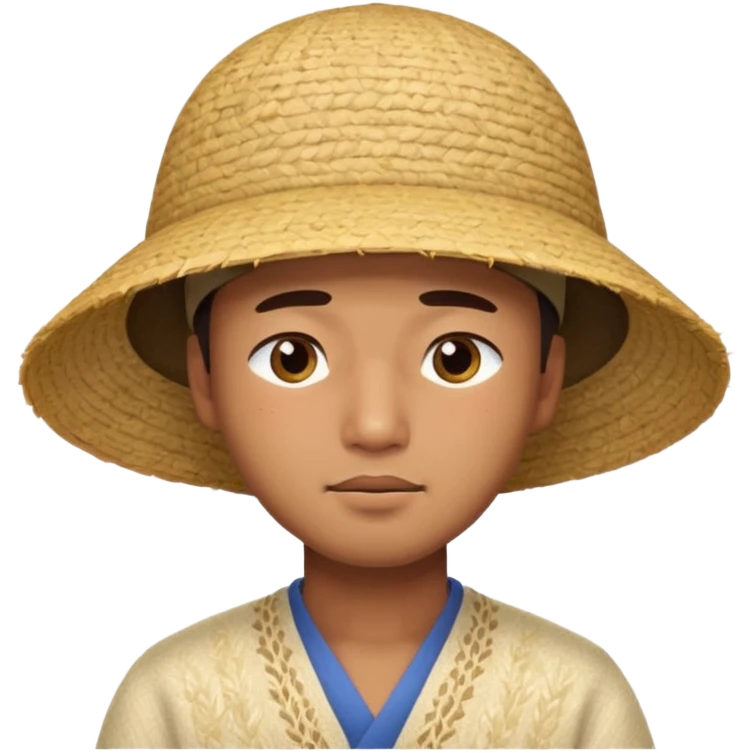 Asian guy with a rice hat, eyes more closed emoji