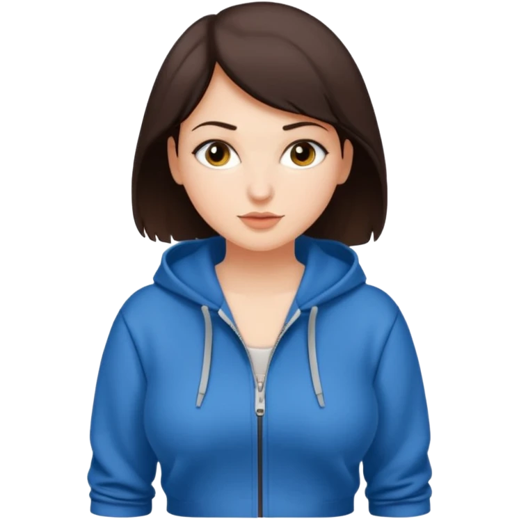 Pretty, sexy, slightly curvy white woman with short dark brown hair, wearing only a tight, front zippered hoodie emoji