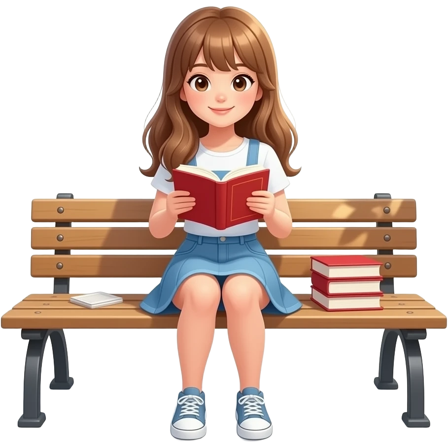 a young woman with long light brown hair and fringe is reading a book emoji