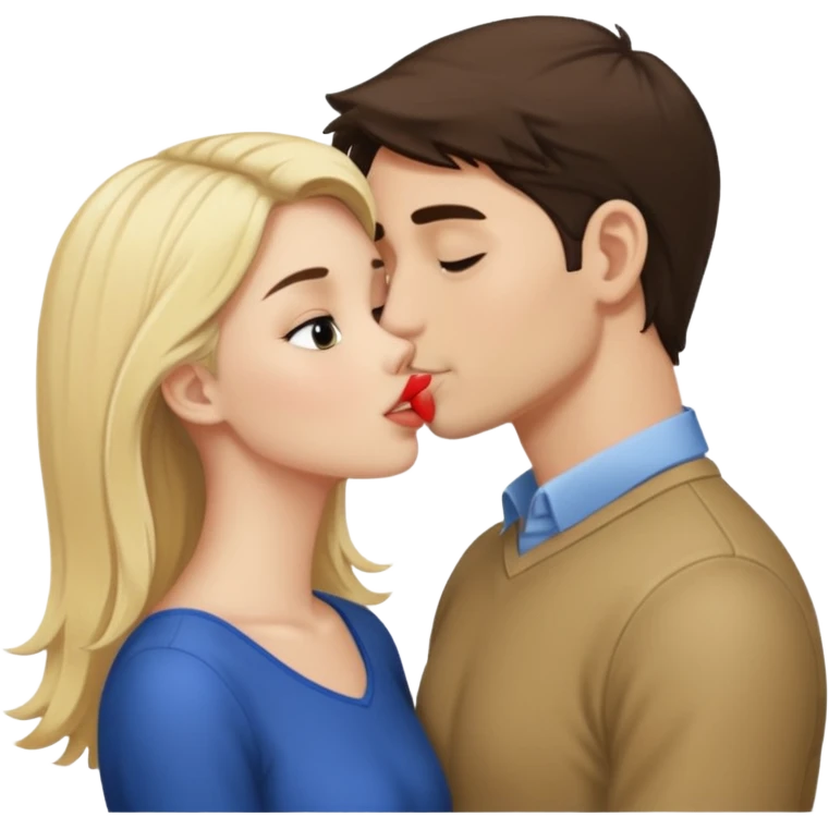 brunette girl kissing blonde man emoji