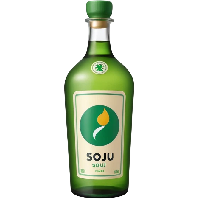 Minimal realistic emoji of a green Korean soju bottle, smooth glass texture, simple Korean label, soft studio lighting, clean background, centered composition, modern emoji design, high quality, 1:1 square emoji