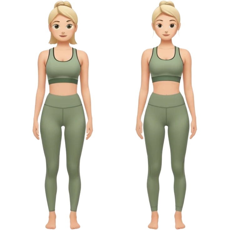 calming yoga sportswear emoji set, sage green sports bra and high-waisted leggings, contour lines subtle logo, soft stretchy fabric, comfort style emoji