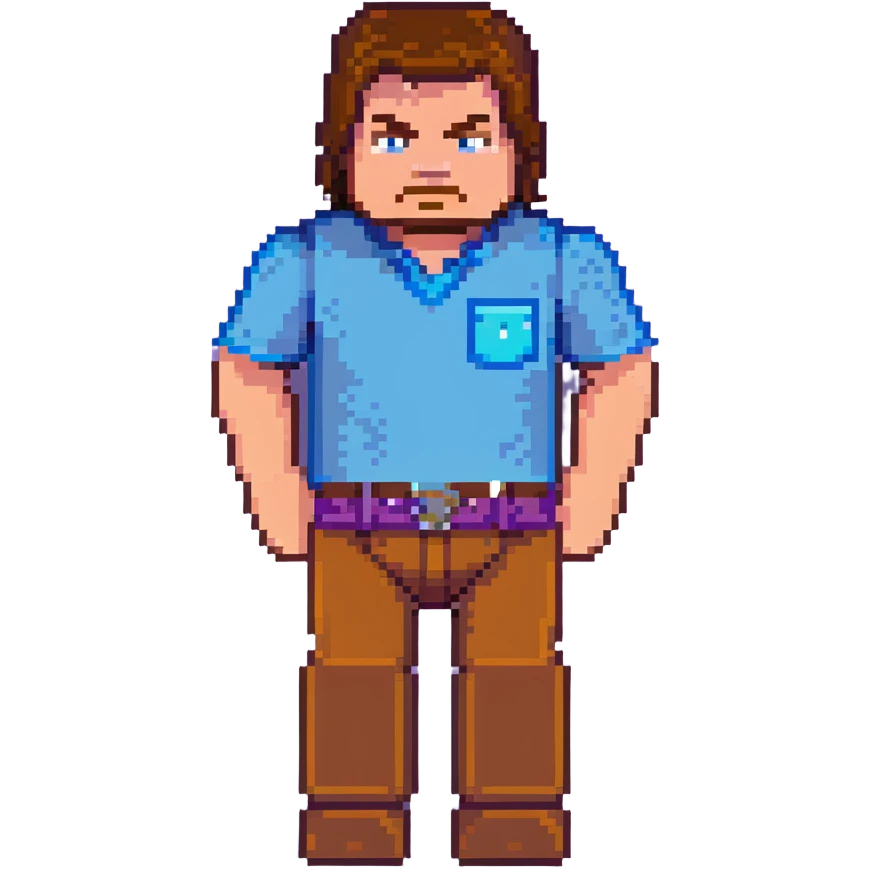 Jack Black as Minecraft Steve, blocky character with brown hair, blue shirt, and purple pants emoji