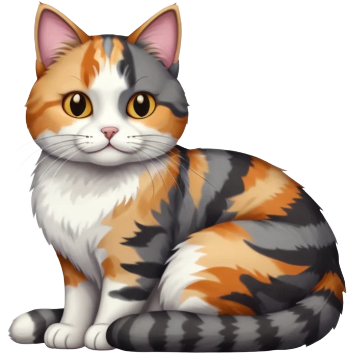 full body colourful light patched calico + white tabby cat cuddling a big dark grey and white tabby cat  emoji