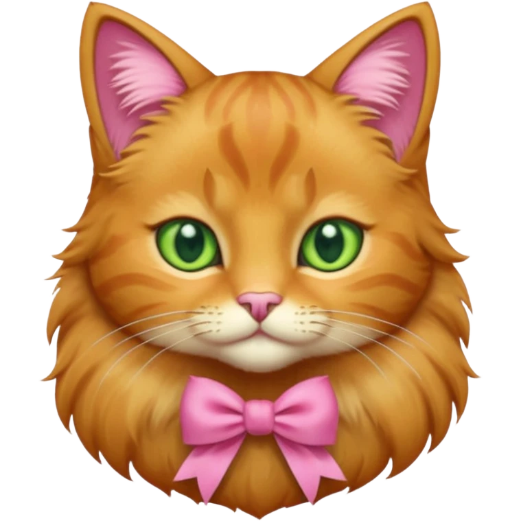  Golden brown cat with green eyes and a pink bow emoji