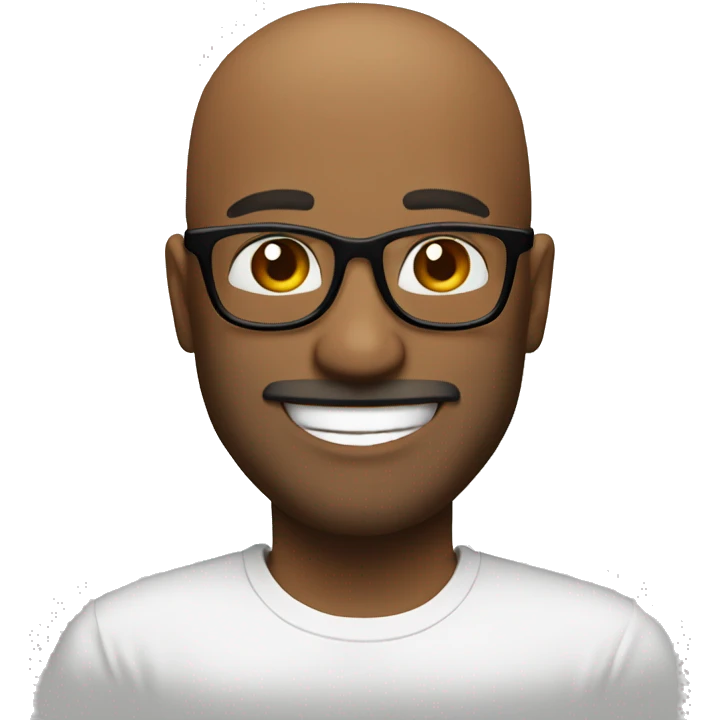 bald facial hair guy with glasses and white t-shirt smiling emoji