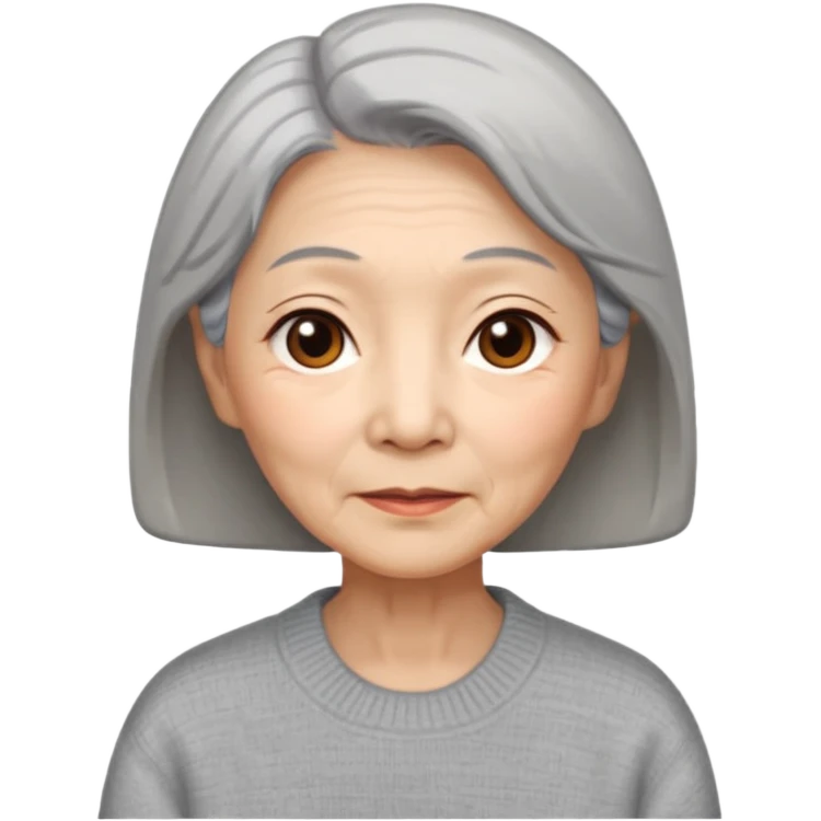 Elderly Chinese woman with gray hair, brown eyes with wise expression lines, beige sweater emoji