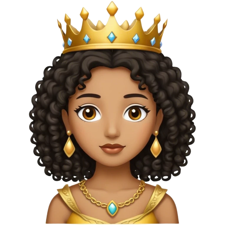 brown princess, with black, curly hair and crown  emoji