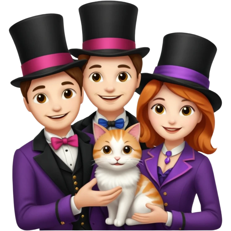 magician couple and their pet cat emoji