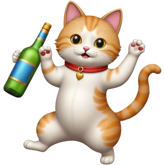 Cat dancing with a bottle of alcohol emoji