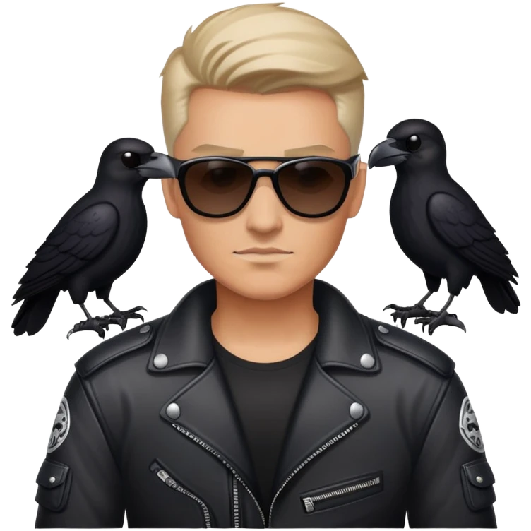 Biker wearing sunglasses holding a raven emoji