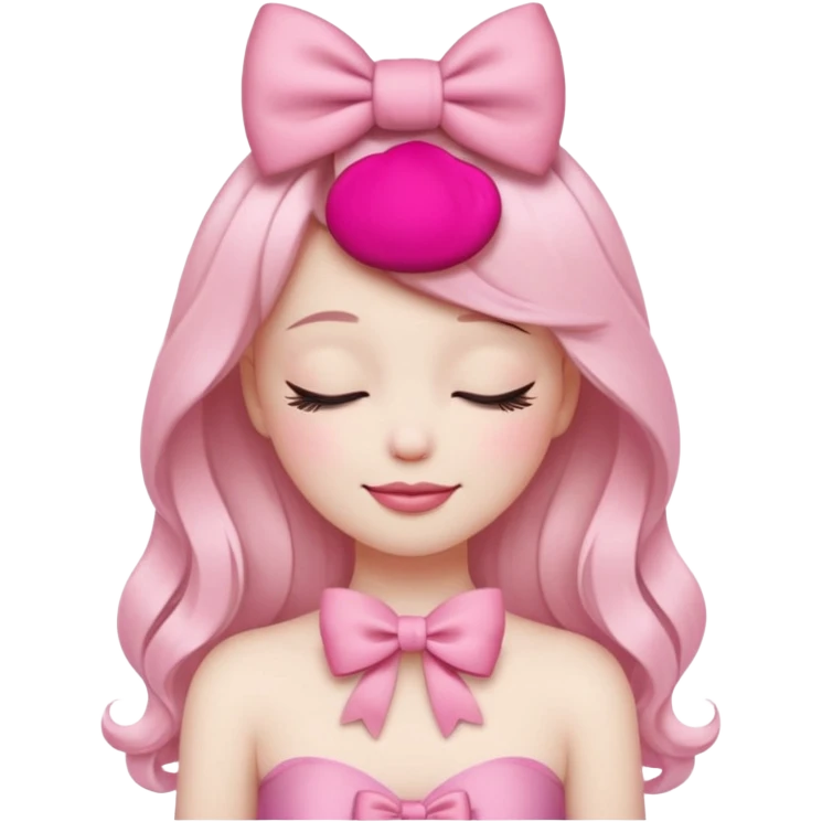 emoji coquette with a pink bow, closed eyes, confident smile, soft aesthetic



 emoji