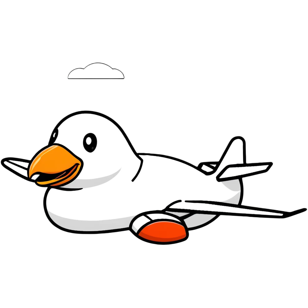 A jet airplane with a goose head on the front of it, replacing the nose cone emoji