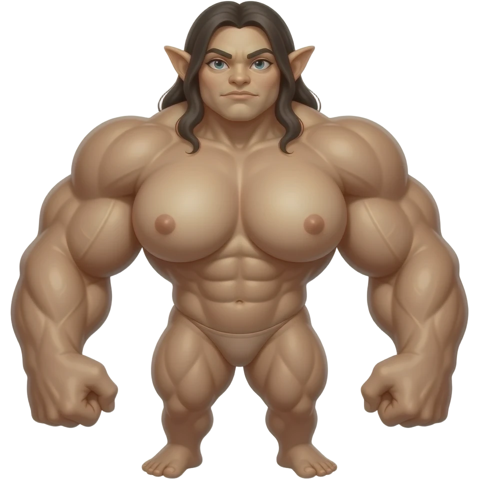 gigantic goblin nude, naked female huge breasts female bodybuilder with massively developed muscles emoji