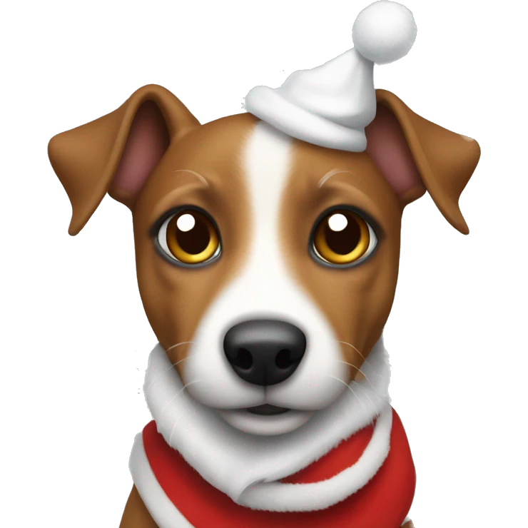 Brown Jack Russel wearing Santa cat emoji