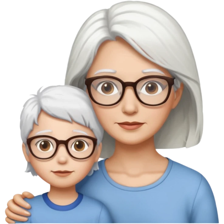 Abrazo de Madre con pelo blanco y gafas y hija con pelo morena emoji