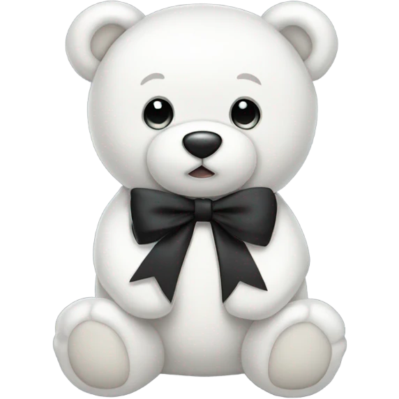 Cute white teddy bear with black bow emoji