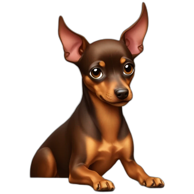 Miniature Pinscher, brown coat, marketing maestro, persuasive skills, developer ingenuity, god-like aura, conquer market. emoji
