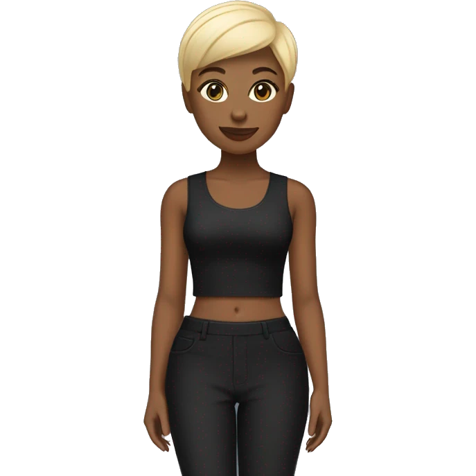 Black girl with blonde pixie cut and black top with flar leg pants emoji