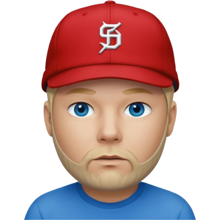 Fred Durst red cap back, blonde hair, blue eyes, red shirt  emoji