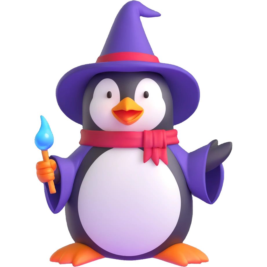 penguin wizard casting a spell emoji