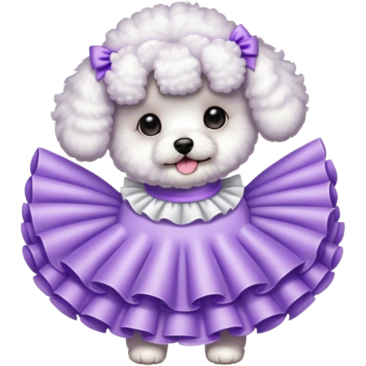 Bichon wearing a light purple frill dress emoji