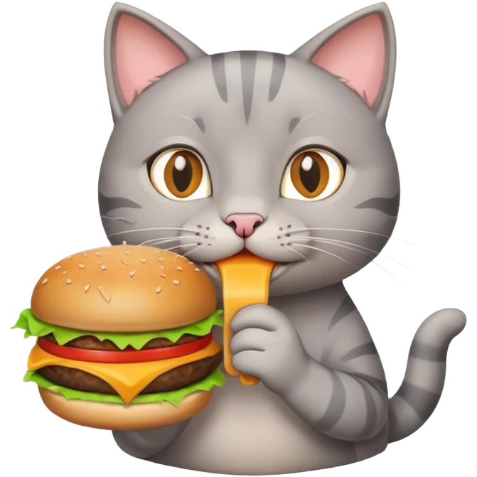grey cat eating burger emoji