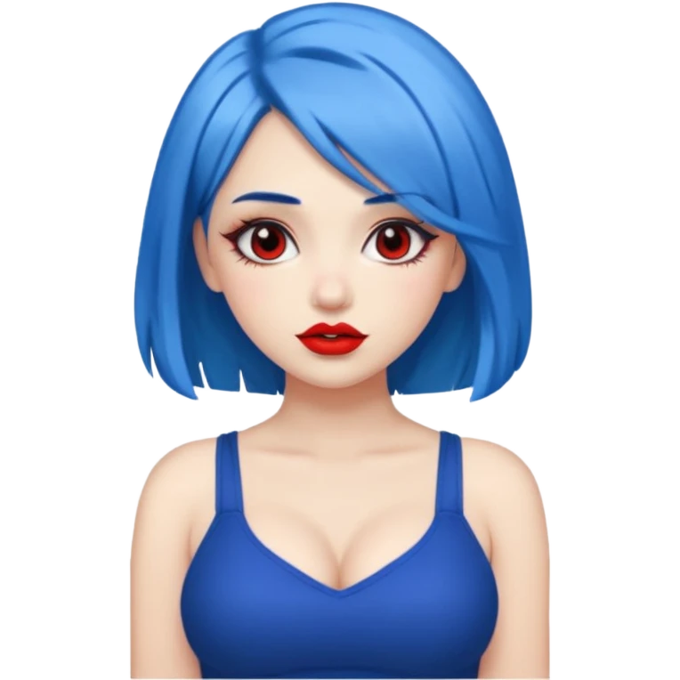 büyük memeli mavi saçlı çok güzel bir kız mini etekli kırmızı ruj emoji