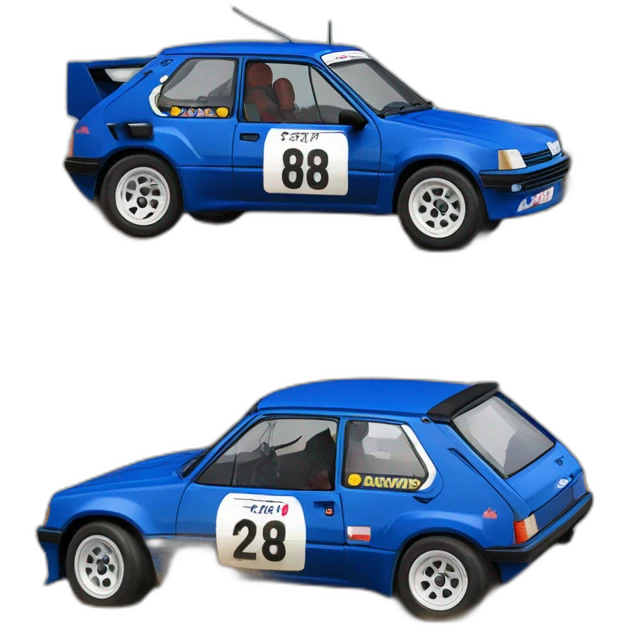 Voiture peugeot 205 bleu en rallycross sans eleron  emoji