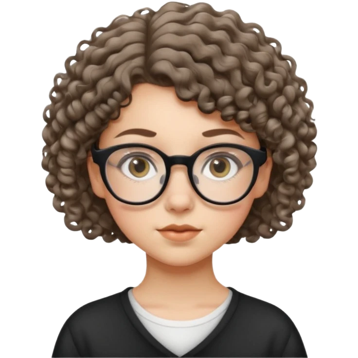 14-year-old white girl, big glasses, short curly hair, studious look emoji
