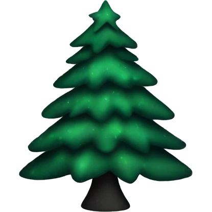 A dark green Christmas tree with layers of branches black decorations emoji