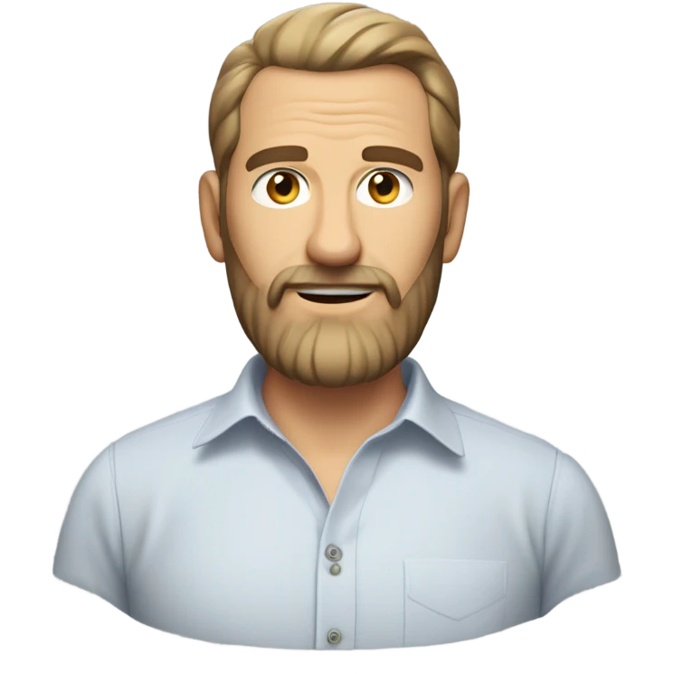 middle aged english man, short slicked back hair dark blonde, dark blonde medium length size full beard, in a smart unbuttoned shirt. emoji
