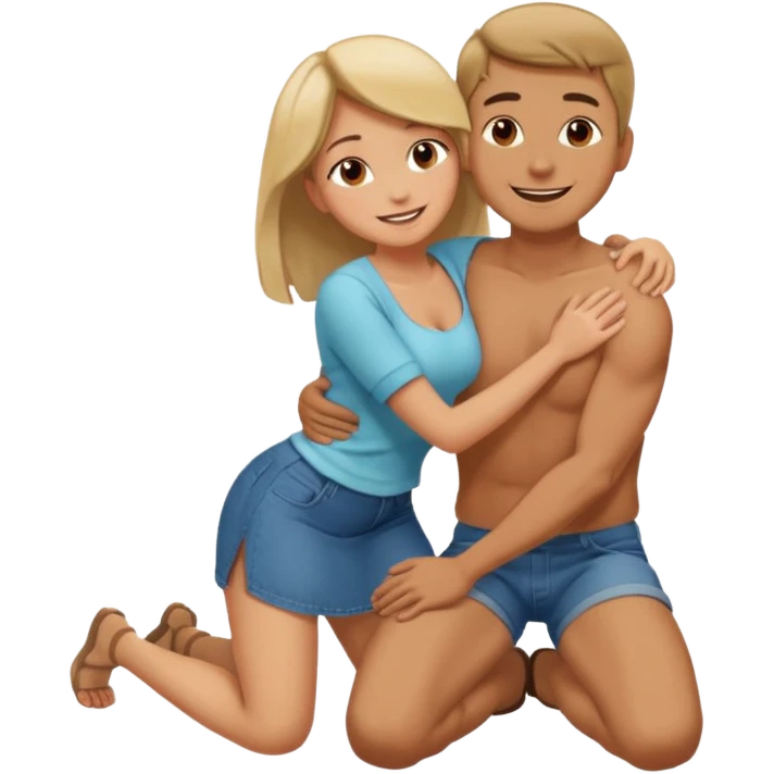 man on knees facing woman hugging her waist emoji