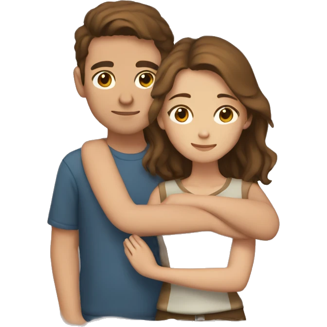 couple boy and girl, with brown hair are cuddling emoji