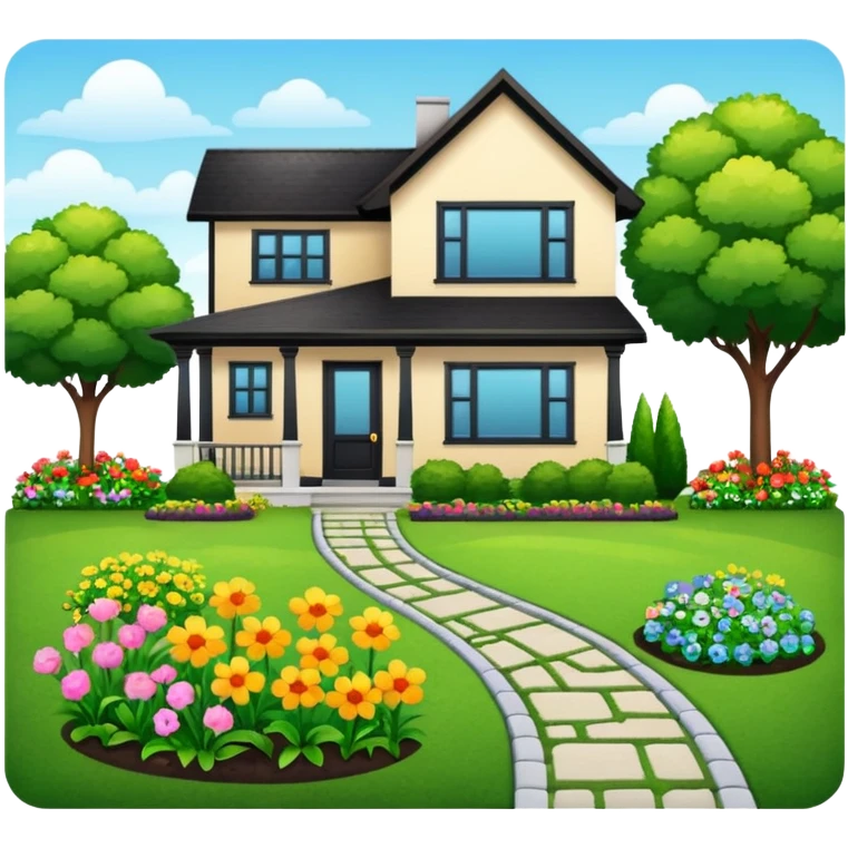 front yard house with garden and parking lot emoji