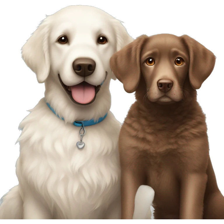 Brown Labrador and fluffy white poodle happy together  emoji