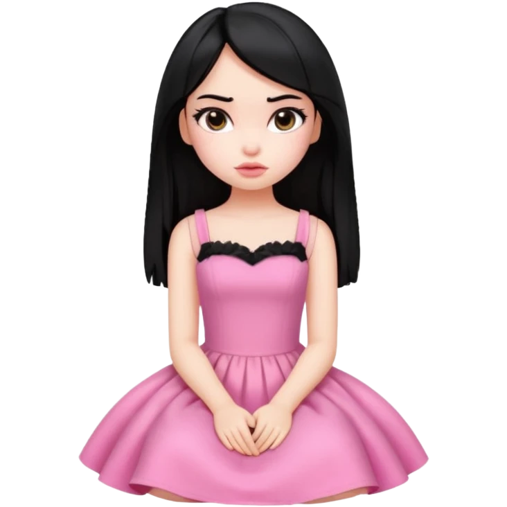 a pretty bratz fair girl with black hair sitting bored emoji