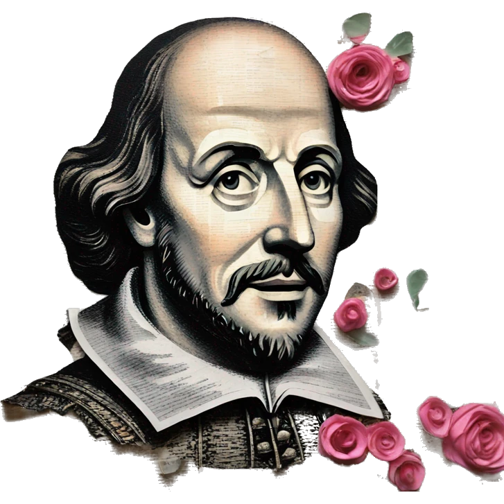Shakespeare made of newspaper cuttings 420 roses flowers emoji