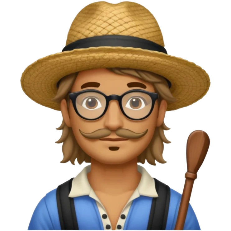 very tattoed face, normal glassess, fat venice gondolier with iconic hat and thick hair emoji