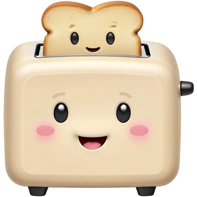 Cute Kawaii Toaster, tiny and square, soft pastel cream with a happy smile, chubby cheeks, two little toast slices popping out, giggling in excitement! emoji
