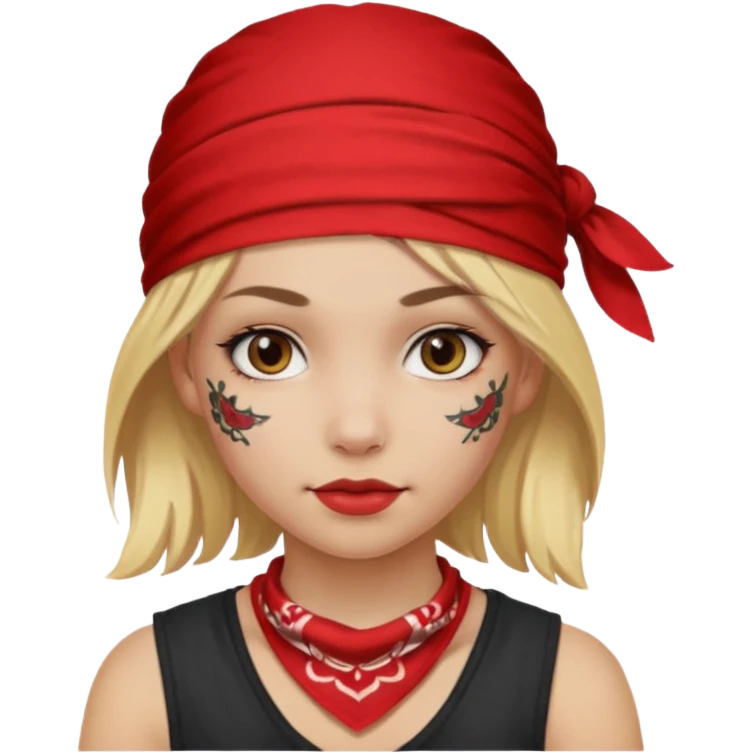 blonde hair with red head bandana and lots of face tattoo girl emoji