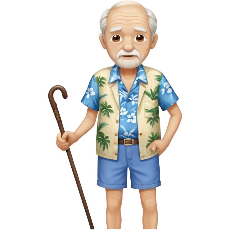 old man with cane and blue  Hawaiian shirt and cream short emoji