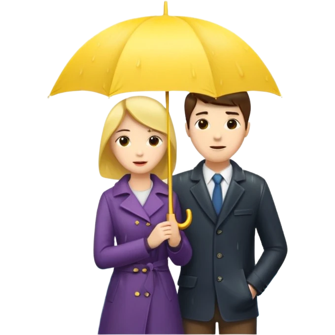 Couple under yellow umbrella, City Rain Scene. emoji