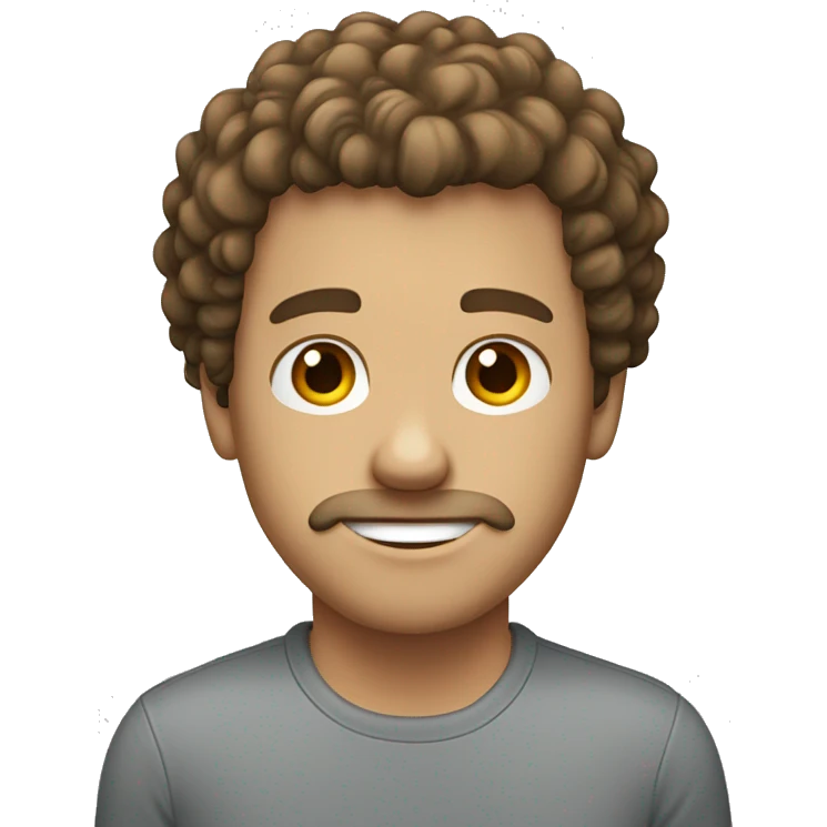 A white guy with a brown mod cut curly hair and a grey shirt emoji
